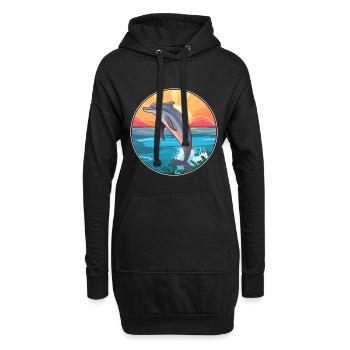 Delfin buntes Aquarell Cartoon Kawaii Tier - Hoodie-Kleid - Schwarz - Vorne