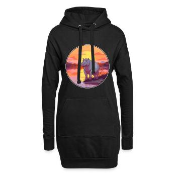 Nilpferd bunte Aquarell-Karikatur Kawaii-Tier - Hoodie-Kleid - Schwarz - Vorne