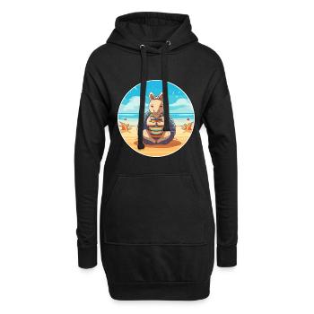 Gürteltier Karikatur Yoga Strand Sommer Illustration - Hoodie-Kleid - Schwarz - Vorne