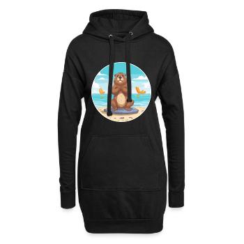 Biber-Karikatur Yoga Strand Sommer Illustration - Hoodie-Kleid - Schwarz - Vorne