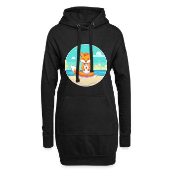 Fox Cartoon Yoga Strand Sommer Illustration - Hoodie-Kleid - Schwarz - Vorne