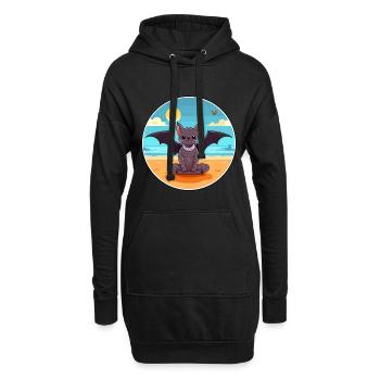Fledermaus-Karikatur Yoga Strand Sommer Illustration - Hoodie-Kleid - Schwarz - Vorne