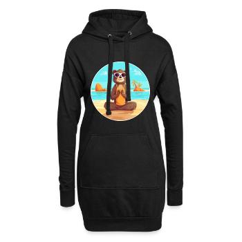 Biber-Karikatur Yoga Strand Sommer Illustration - Hoodie-Kleid - Schwarz - Vorne