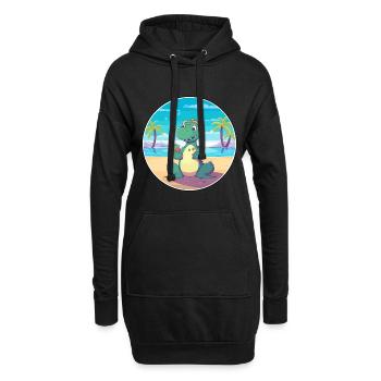 Dinosaurier-Karikatur Yoga Strand Sommer Illustration - Hoodie-Kleid - Schwarz - Vorne