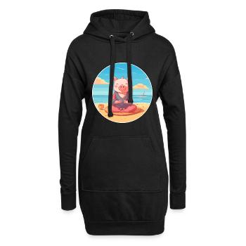 Cochon Cartoon Yoga Plage Illustration D’été - Sweat-shirt à capuche long Femme - noir - Devant
