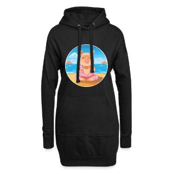 Schwein-Cartoon-Yoga-Strand-Sommer-Illustration - Hoodie-Kleid - Schwarz - Vorne