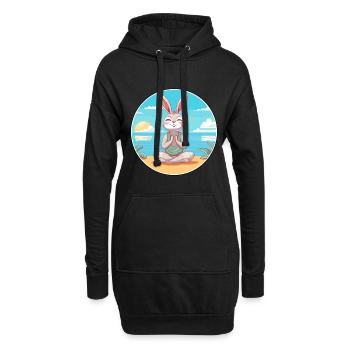 Kaninchen Cartoon Yoga Strand Sommer Illustration - Hoodie-Kleid - Schwarz - Vorne