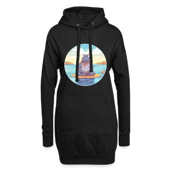 Nilpferd Cartoon Yoga Strand Sommer Illustration - Hoodie-Kleid - Schwarz - Vorne