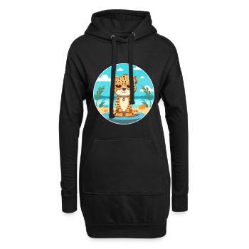 Leopard Cartoon Yoga Strand Sommer Illustration - Hoodie-Kleid - Schwarz - Vorne