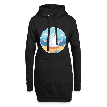 Möwe Karikatur Yoga Strand Sommer Illustration - Hoodie-Kleid - Schwarz - Vorne