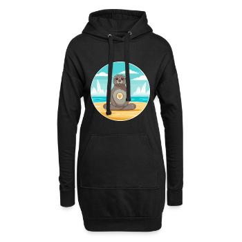 Seehund, Karikatur, Yoga, Strand, Sommer, Illustration - Hoodie-Kleid - Schwarz - Vorne