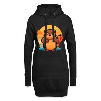 Biber-lustige Cartoon-Kawaii-Strand-Illustration - Hoodie-Kleid - Schwarz - Vorne