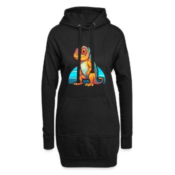 Caméléon drôle de dessin animé kawaii plage illustration - Sweat-shirt à capuche long Femme - noir - Devant