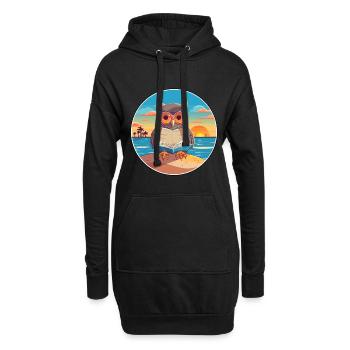 Eule Niedliche Lustige Karikatur Kawaii Buch Strand - Hoodie-Kleid - Schwarz - Vorne