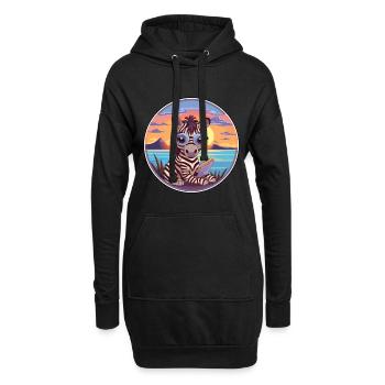 Zebra-niedlicher lustiger Cartoon Kawaii-Buch-Strand - Hoodie-Kleid - Schwarz - Vorne