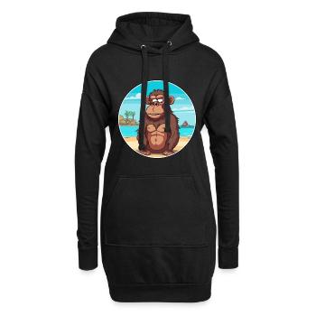 Babouin aquarelle dessin animé Kawaii Clipart Animal - Sweat-shirt à capuche long Femme - noir - Devant