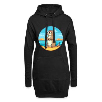 Loutre aquarelle dessin animé Kawaii Clipart Animal - Sweat-shirt à capuche long Femme - noir - Devant