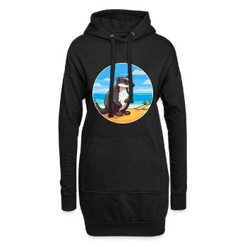 Blaireau Aquarelle Dessin Animé Kawaii Clipart Animal - Sweat-shirt à capuche long Femme - noir - Devant