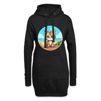 Chaton aquarelle dessin animé Kawaii Clipart Animal - Sweat-shirt à capuche long Femme - noir - Devant