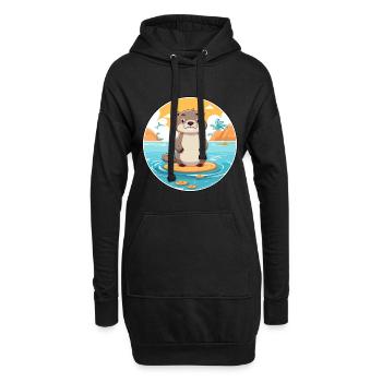 Loutre aquarelle dessin animé Kawaii Clipart Animal - Sweat-shirt à capuche long Femme - noir - Devant