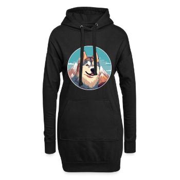 Alopekis race de chien dessin animé Kawaii aquarelle - Sweat-shirt à capuche long Femme - noir - Devant