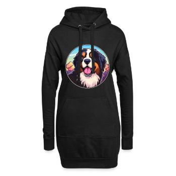 Berner Laufhund Dog Breed Cartoon Kawaii Watercolo - Hoodie Dress - black - Front
