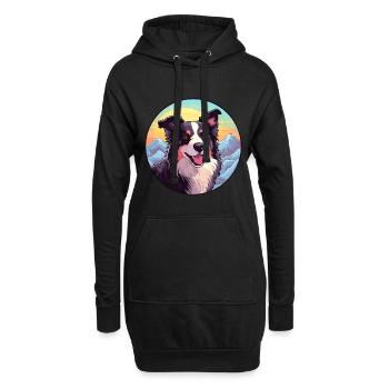 Border Collie Hunderasse Cartoon Kawaii Aquarell - Hoodie-Kleid - Schwarz - Vorne