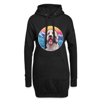 Bergamasco Hunderasse Cartoon Kawaii Aquarell - Hoodie-Kleid - Schwarz - Vorne