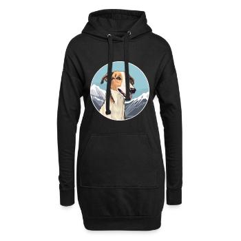 Barzoï chien race Cartoon Kawaii aquarelle - Sweat-shirt à capuche long Femme - noir - Devant