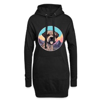 Border Terrier chien race dessin animé Kawaii aquarelle - Sweat-shirt à capuche long Femme - noir - Devant