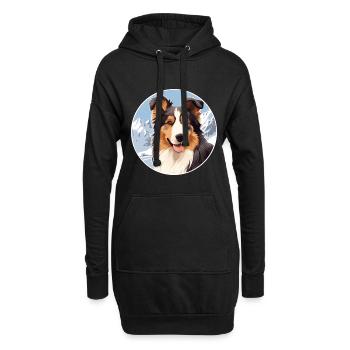 Collie chien race dessin animé Kawaii aquarelle - Sweat-shirt à capuche long Femme - noir - Devant