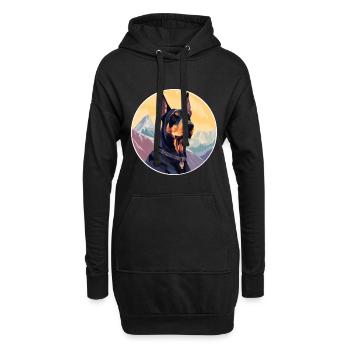 Doberman chien race dessin animé Kawaii aquarelle - Sweat-shirt à capuche long Femme - noir - Devant