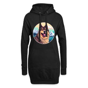 Eurasier chien race dessin animé Kawaii aquarelle - Sweat-shirt à capuche long Femme - noir - Devant