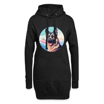 German Shepherd Dog Breed Cartoon Kawaii Watercolo - Hoodie Dress - black - Front