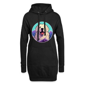 Grande race de chien des Pyrénées dessin animé Kawaii aquarelle - Sweat-shirt à capuche long Femme - noir - Devant