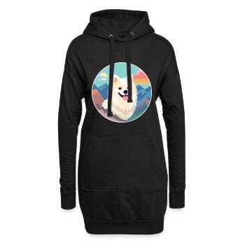 Spitz indien chien race Cartoon Kawaii aquarelle - Sweat-shirt à capuche long Femme - noir - Devant