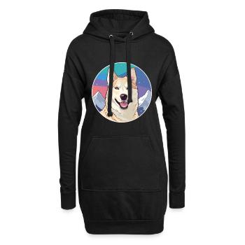 Jindo Hunderasse Karikatur Kawaii Aquarell - Hoodie-Kleid - Schwarz - Vorne