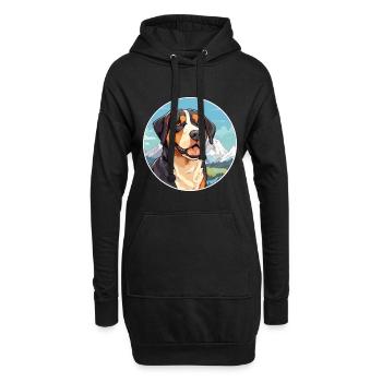 Grande race de bouvier suisse Cartoon Kawaii Wa - Sweat-shirt à capuche long Femme - noir - Devant