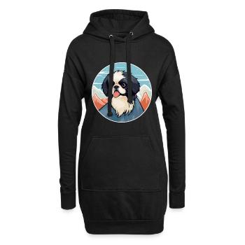 Japanisches Kinn Hunderasse Cartoon Kawaii Aquarell - Hoodie-Kleid - Schwarz - Vorne