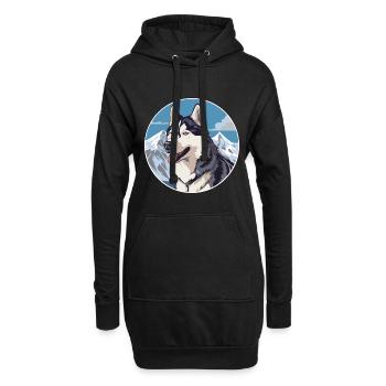 Husky chien race dessin animé Kawaii aquarelle - Sweat-shirt à capuche long Femme - noir - Devant