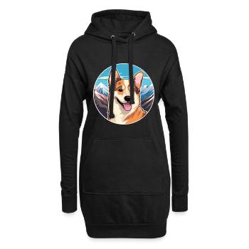 Kai Ken chien race dessin animé Kawaii aquarelle - Sweat-shirt à capuche long Femme - noir - Devant