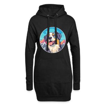 Kintamani chien race dessin animé Kawaii aquarelle - Sweat-shirt à capuche long Femme - noir - Devant