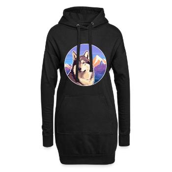 Kunming Wolfdog Hunderasse Cartoon Kawaii Watercolo - Hoodie-Kleid - Schwarz - Vorne