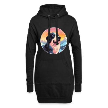 Landseer chien race dessin animé Kawaii aquarelle - Sweat-shirt à capuche long Femme - noir - Devant