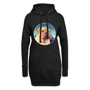 Miniatur Shar Pei Hunderasse Cartoon Kawaii Waterc - Hoodie-Kleid - Schwarz - Vorne