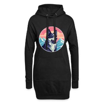 Mudi Hunderasse Cartoon Kawaii Aquarell - Hoodie-Kleid - Schwarz - Vorne