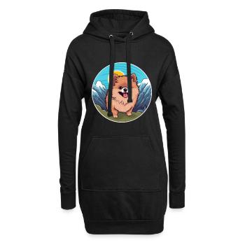 Pommersche Hunderasse Karikatur Kawaii Aquarell - Hoodie-Kleid - Schwarz - Vorne