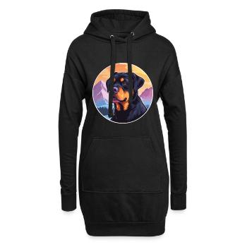 Rottweiler chien race dessin animé Kawaii aquarelle - Sweat-shirt à capuche long Femme - noir - Devant
