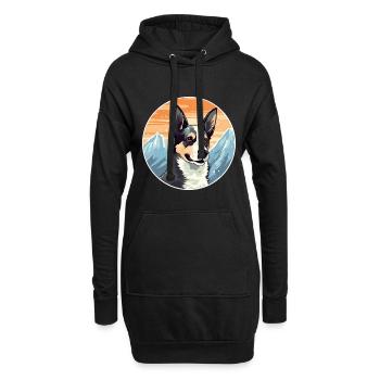 Russo européen Laika chien race dessin animé kawaii Wate - Sweat-shirt à capuche long Femme - noir - Devant