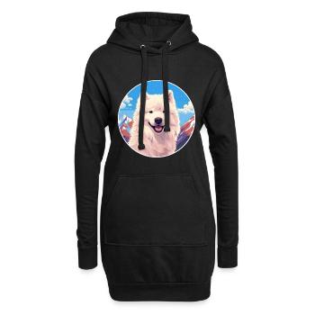 Samoyède chien race Cartoon Kawaii aquarelle - Sweat-shirt à capuche long Femme - noir - Devant
